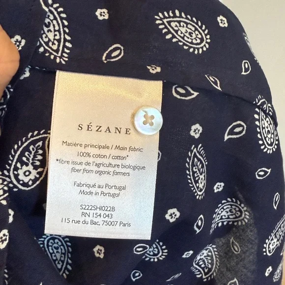 Sezane Pierro Shirt Bandana Blue - Size 2 - Picture 3 of 3